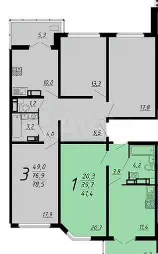 3-к. квартира, 78,5 м, 6/17 эт. - Фото 0