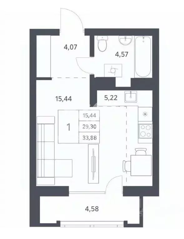 Студия Новосибирская область, Новосибирск ул. Тюленина, 3 (33.75 м) - Фото 2