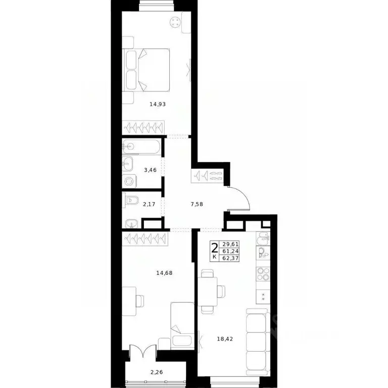 2-к кв. Нижегородская область, Нижний Новгород Ленгородок мкр, Мед ... - Фото 1
