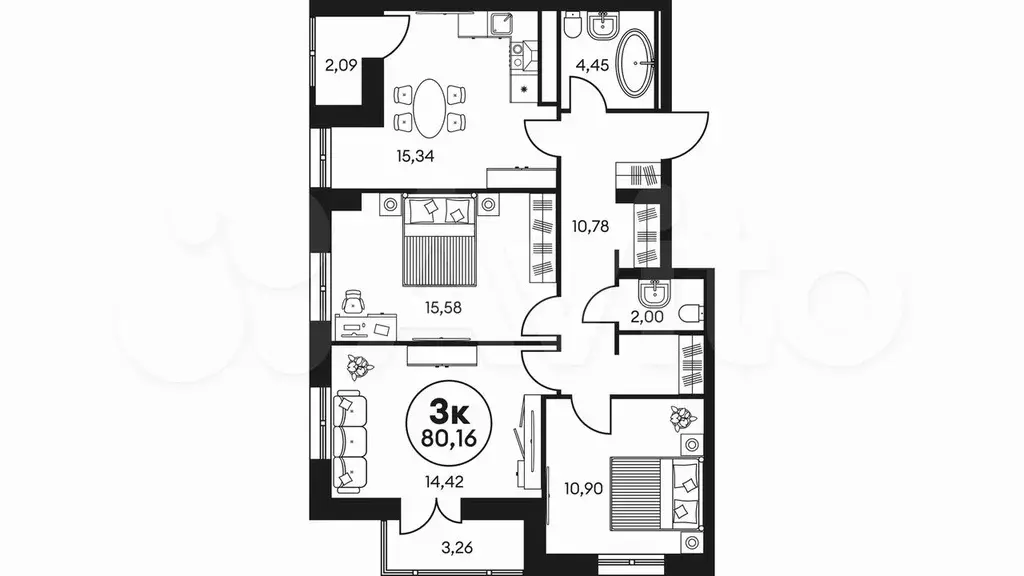 3-к. квартира, 80 м, 5/25 эт. - Фото 0
