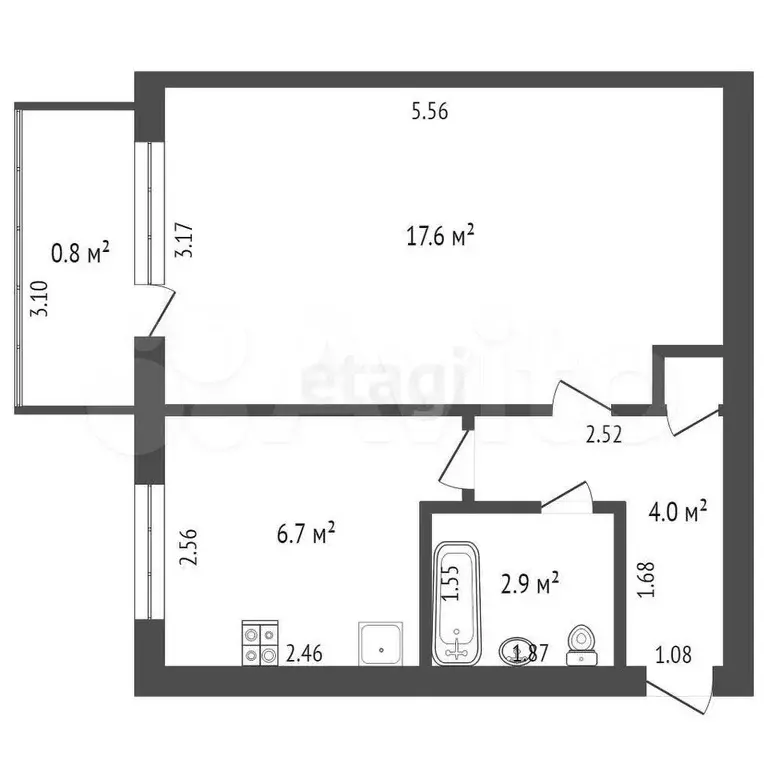 1-к. квартира, 31,2 м, 3/5 эт. - Фото 0