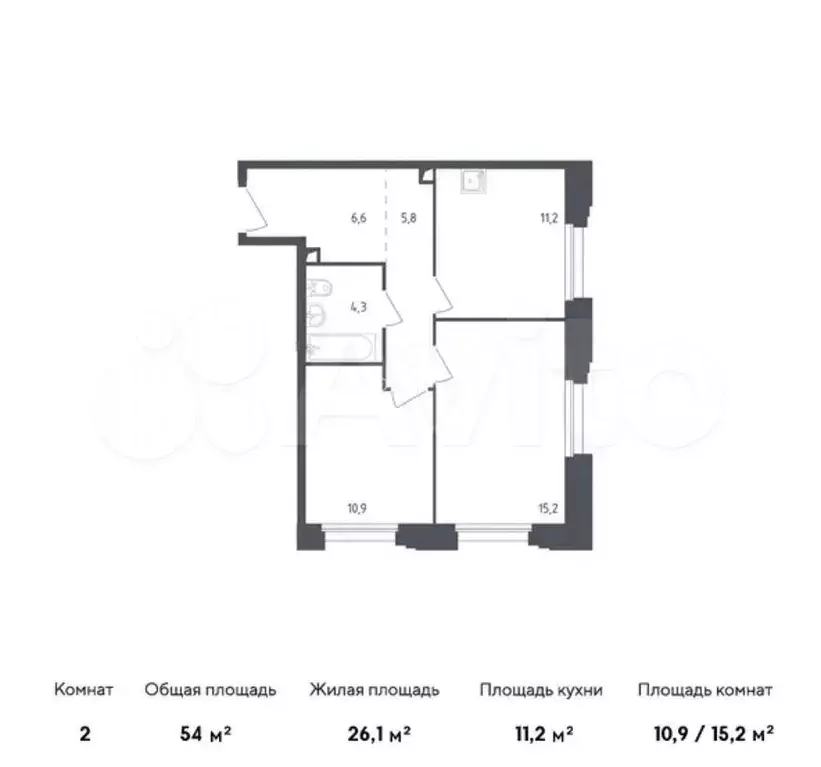 2-к. квартира, 54 м, 2/9 эт. - Фото 0