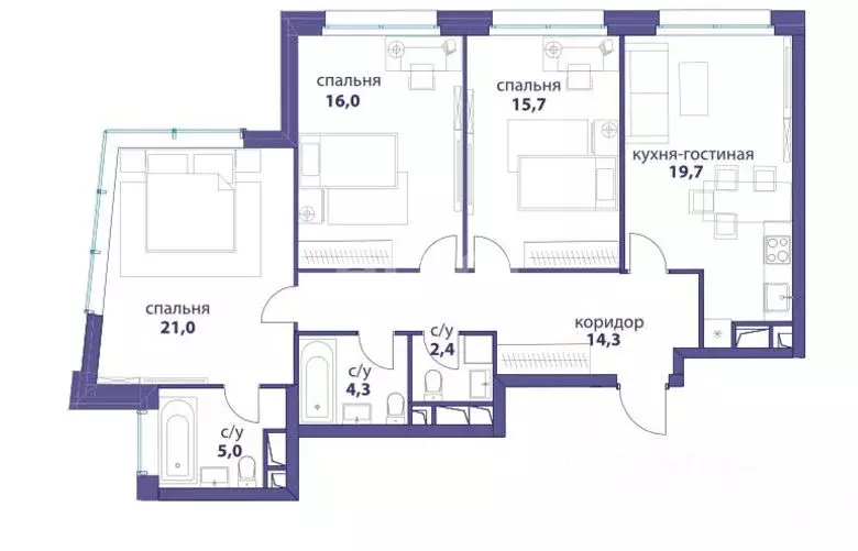 3-к кв. Москва ул. Василия Ланового, 3 (99.0 м) - Фото 1