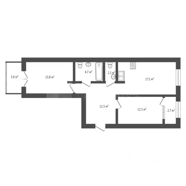 2-к кв. Тюменская область, Тюмень ул. Владислава Крапивина, 10 (65.9 ... - Фото 1