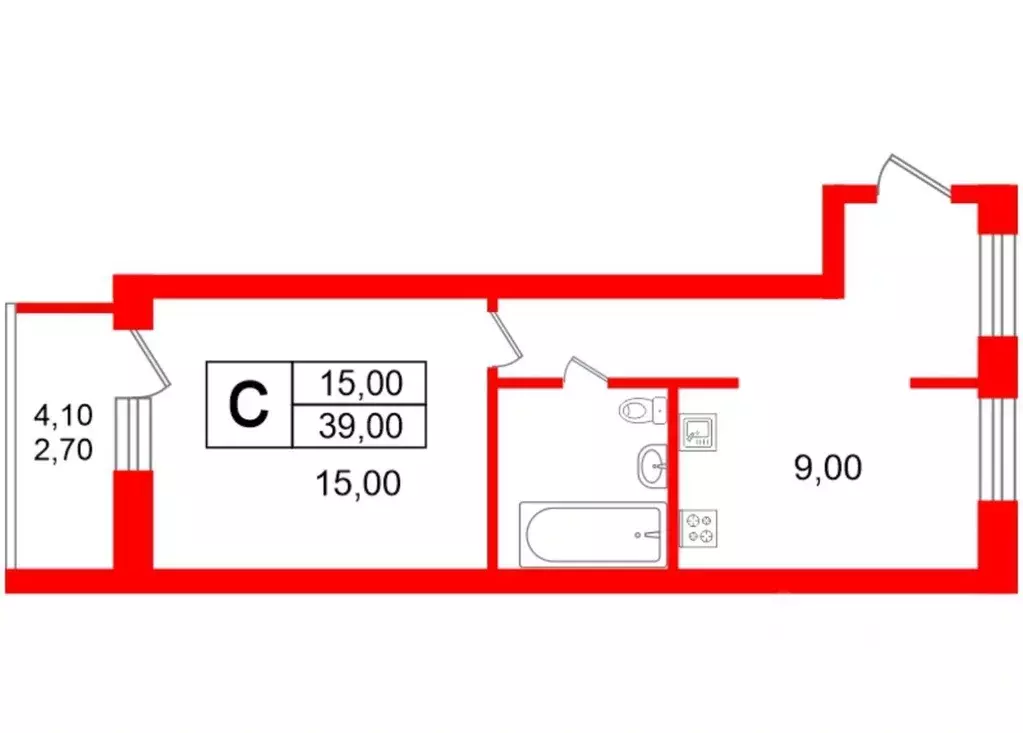 Квартира, 1 комната, 39 м - Фото 0