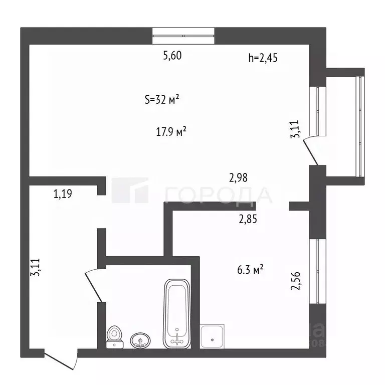 1-к кв. Кемеровская область, Новокузнецк Транспортная ул., 11 (32.0 м) - Фото 2