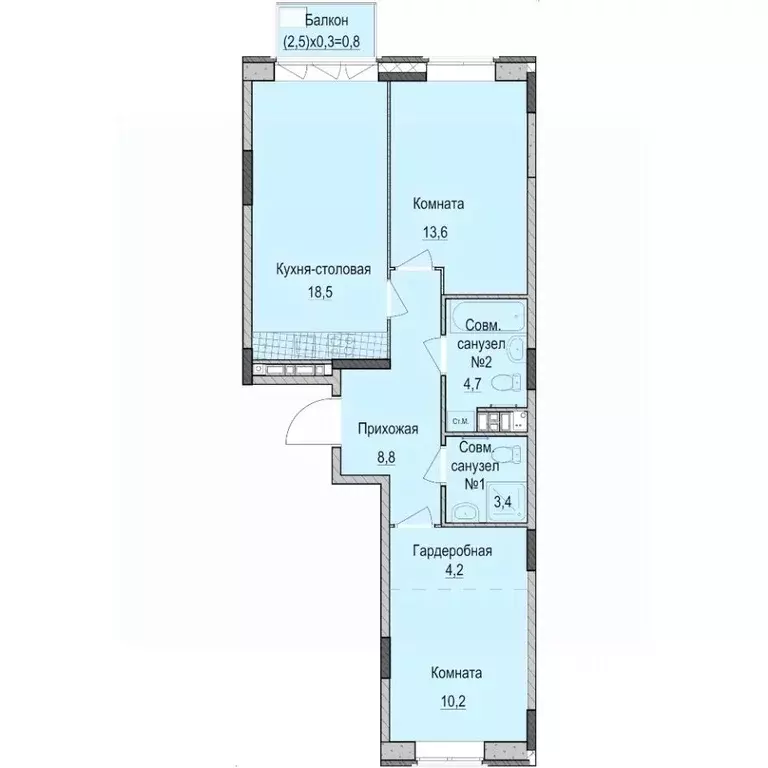 2-к кв. Татарстан, Казань Ферма-2 жилмассив,  (64.2 м) - Фото 0
