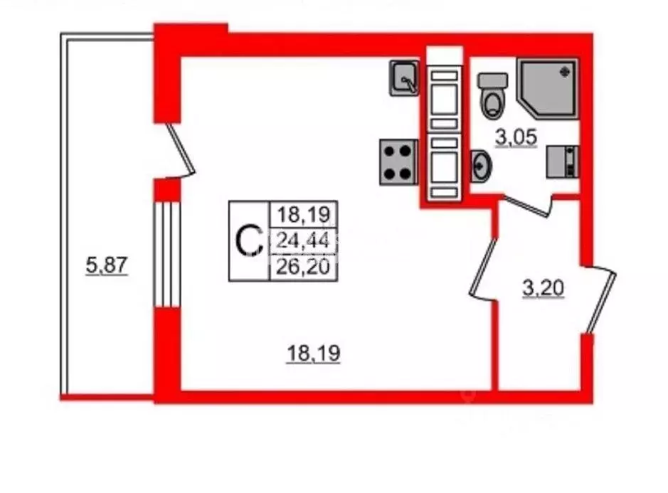 Квартира, студия, 24.44 м - Фото 0