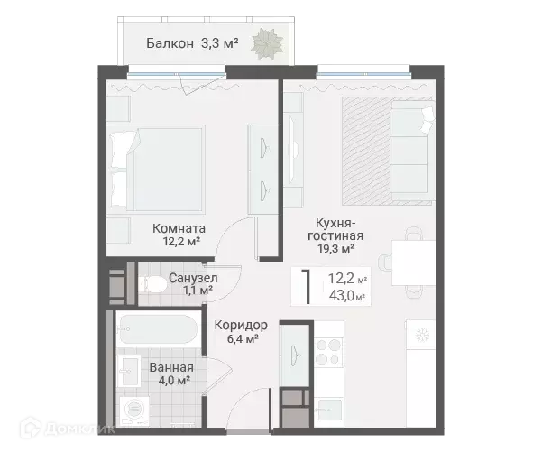 Продаётся 1-к квартира, 43 м - Фото 0