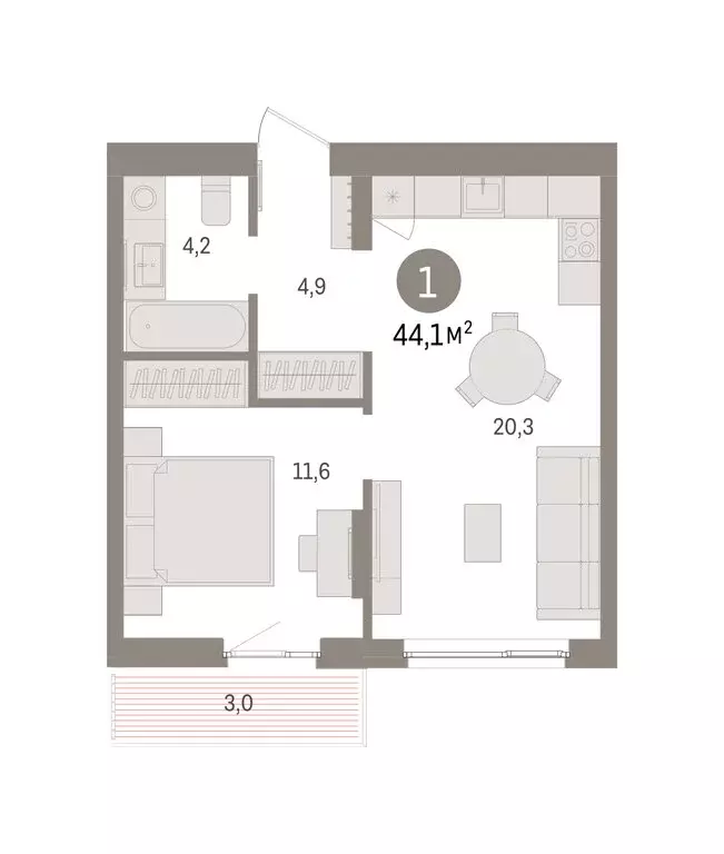 1-комнатная квартира: Пермь, улица Солдатова (44.05 м) - Фото 2