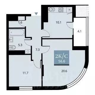 2-к кв. Новосибирская область, Новосибирск ул. Прибрежная, 6 (56.6 м) - Фото 0