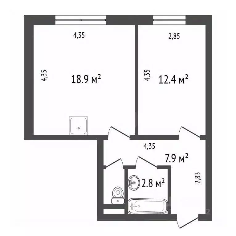 1-к кв. Красноярский край, Красноярск Свердловская ул., 15Б (42.5 м) - Фото 2