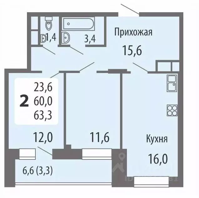 2-к кв. Чувашия, Чебоксары ул. Филиппа Лукина, 16 (62.5 м) - Фото 1