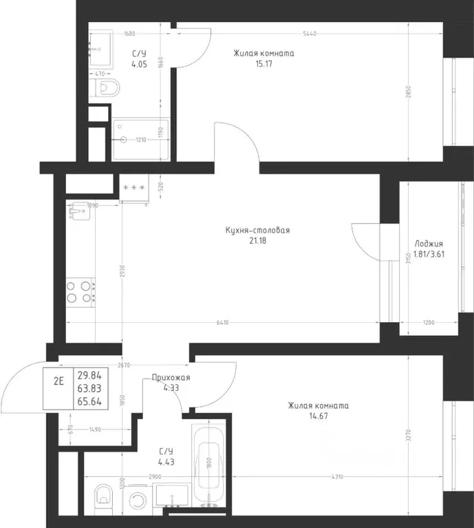 2-к кв. Татарстан, Казань Седьмое Небо жилрайон,  (65.64 м) - Фото 2