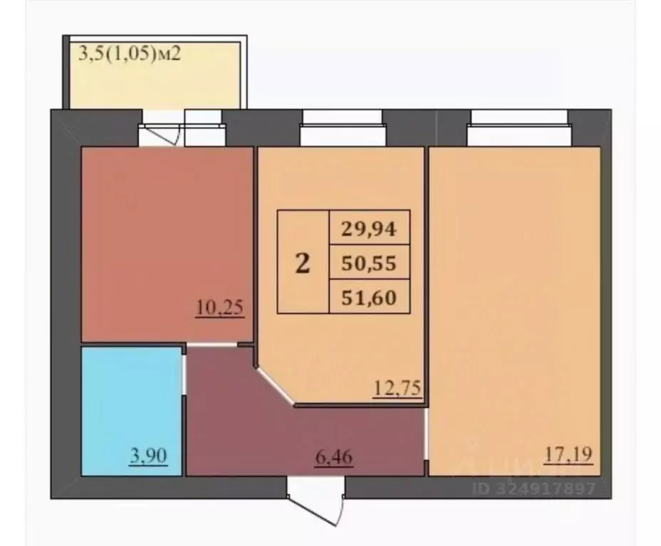 2-к кв. Ярославская область, Ярославль ул. Комкора Хрипина, 3 (50.55 ... - Фото 1