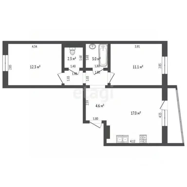 2-к кв. Ханты-Мансийский АО, Ханты-Мансийск Самаровская ул., 6к2 (54.0 ... - Фото 0