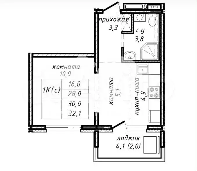 1-к. квартира, 30 м, 6/17 эт. - Фото 0