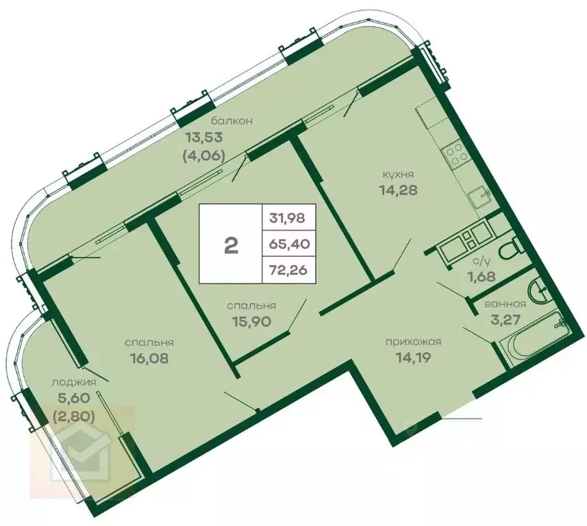 2-к кв. Крым, Симферополь ул. 51-й Армии, 111 (72.26 м) - Фото 1