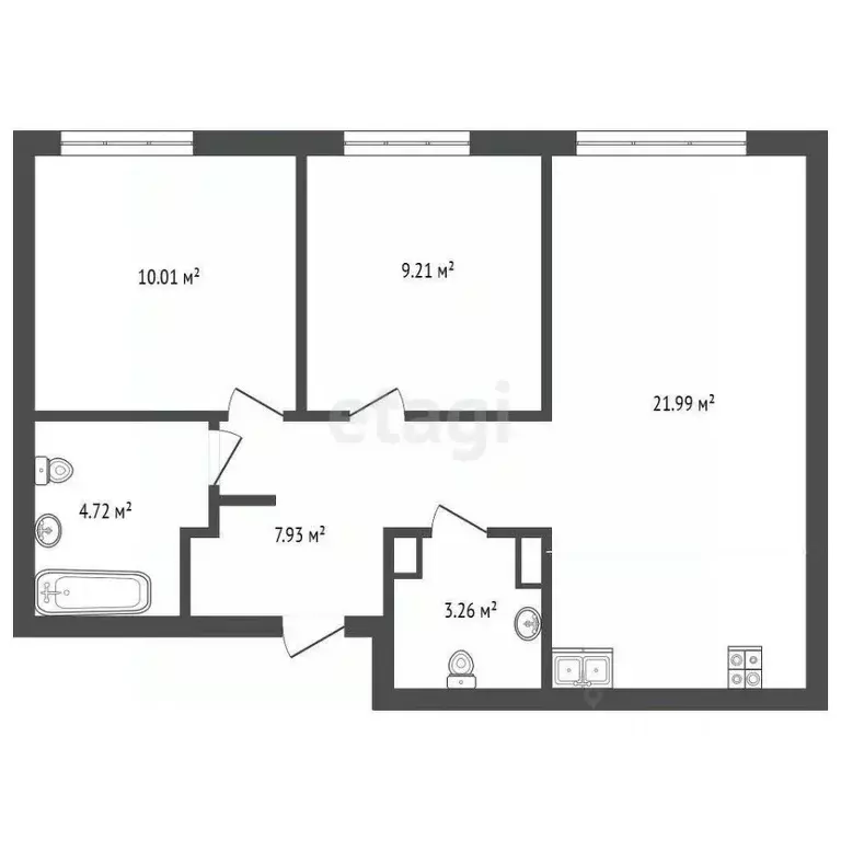 2-к кв. Тюменская область, Тюмень ул. Лесопарковая, 1к2 (57.0 м) - Фото 1