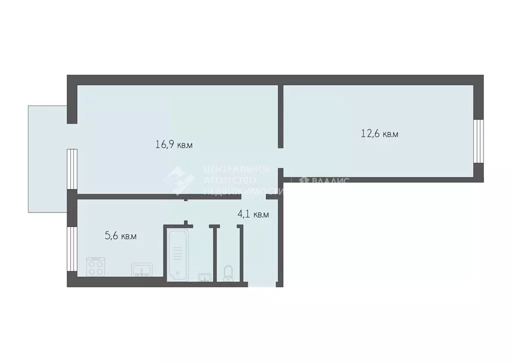 2-к кв. Рязанская область, Рязань ул. Бирюзова, 20к1 (43.2 м) - Фото 2