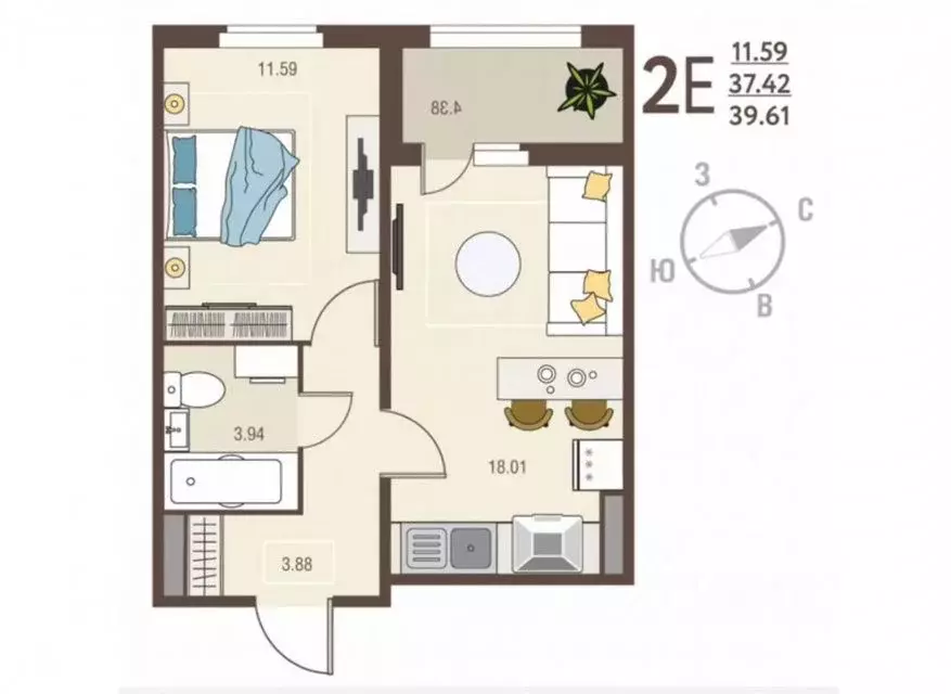 1-к кв. Курская область, Курск ул. Энгельса, 115 (39.61 м) - Фото 1