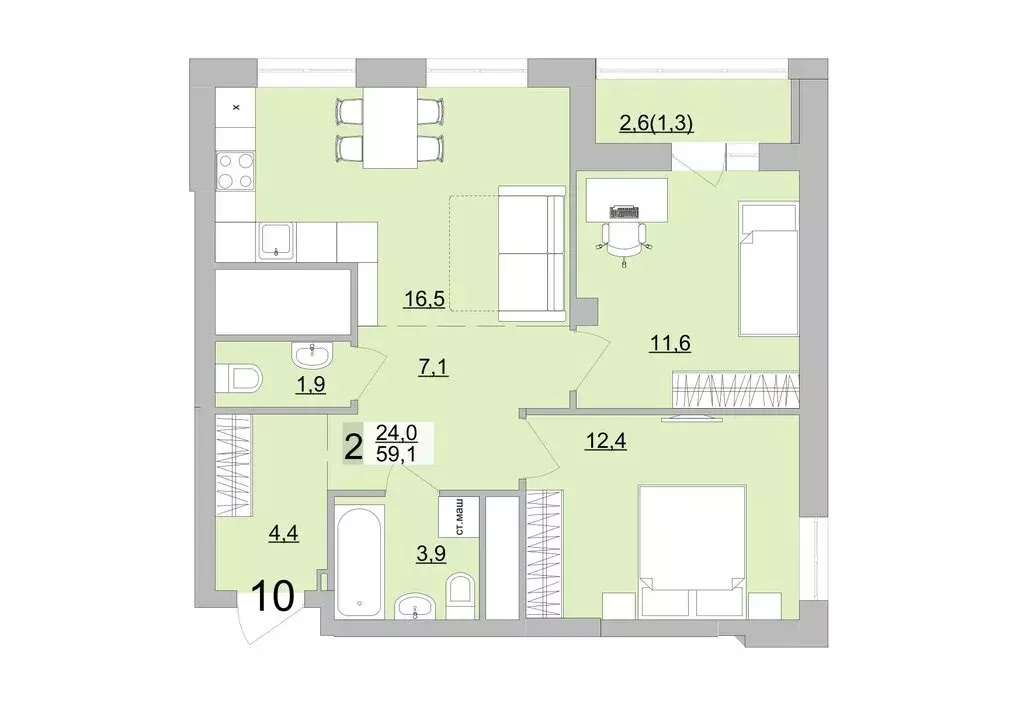 2-комнатная квартира: Екатеринбург, Черкасская улица, 5к3 (59.1 м) - Фото 0
