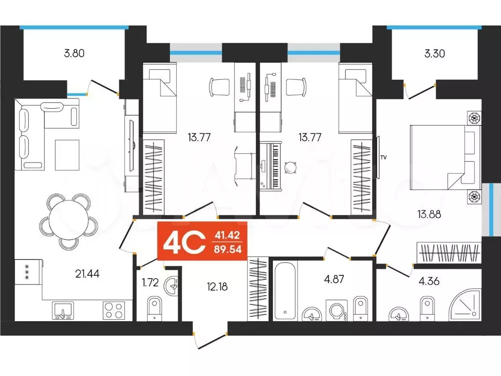 3-к. квартира, 89,5 м, 8/8 эт. - Фото 0