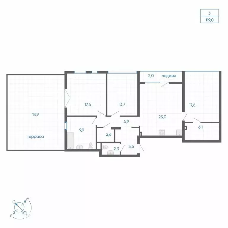 3-комнатная квартира: Екатеринбург, улица Вильгельма де Геннина, 59 ... - Фото 1