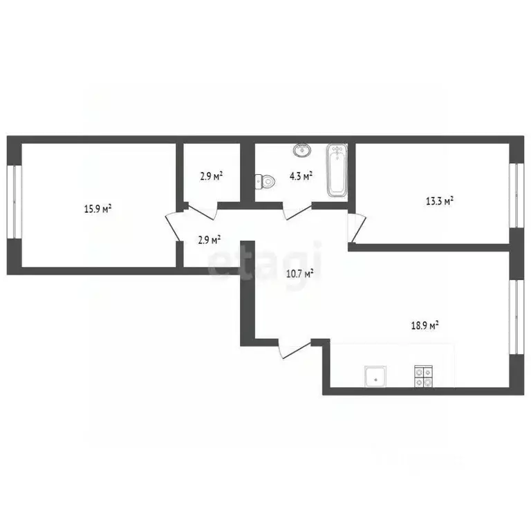 2-к кв. Тюменская область, Тюмень Новгородская ул., 22 (69.4 м) - Фото 2