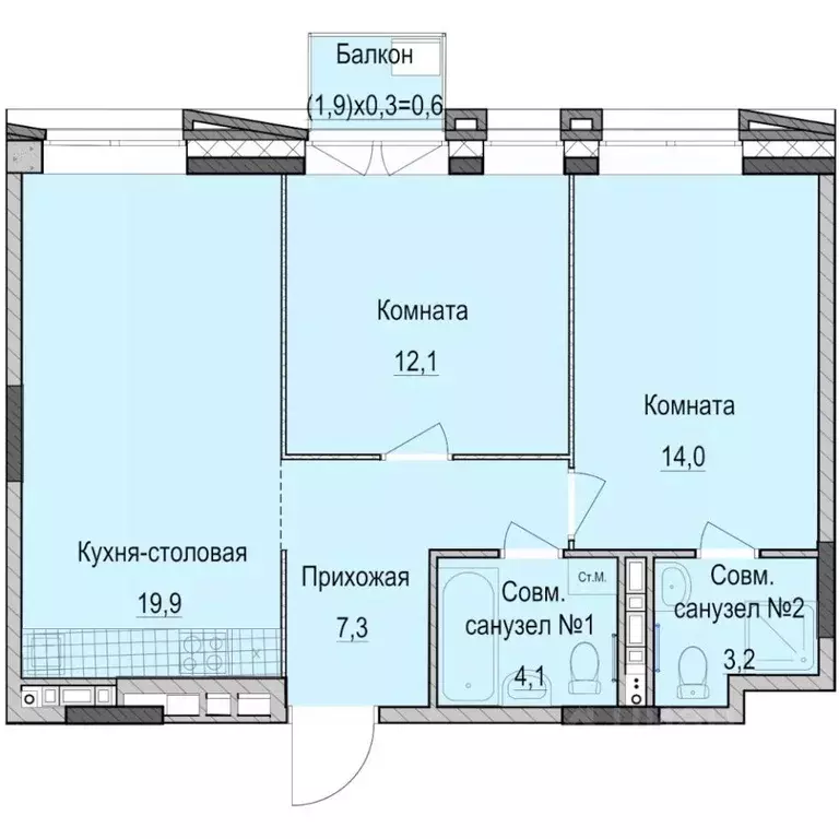 2-к кв. Татарстан, Казань Ферма-2 жилмассив,  (61.2 м) - Фото 0
