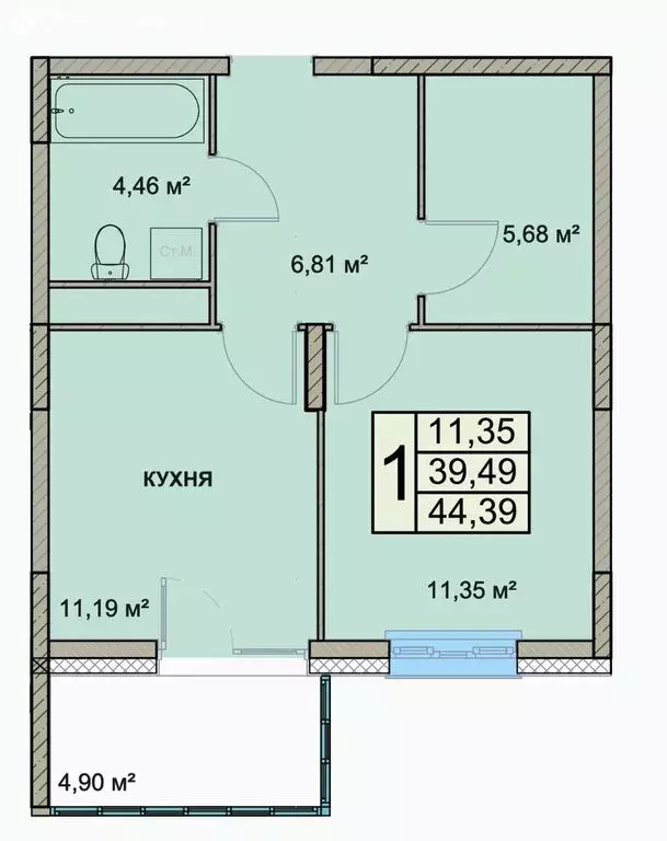 1-комнатная квартира: Ярославль, Чернопрудная улица, 41 (44.39 м) - Фото 1