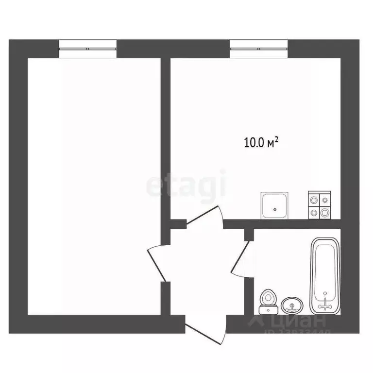 1-к кв. Тюменская область, Тюмень ул. Пермякова, 7а (31.5 м) - Фото 2