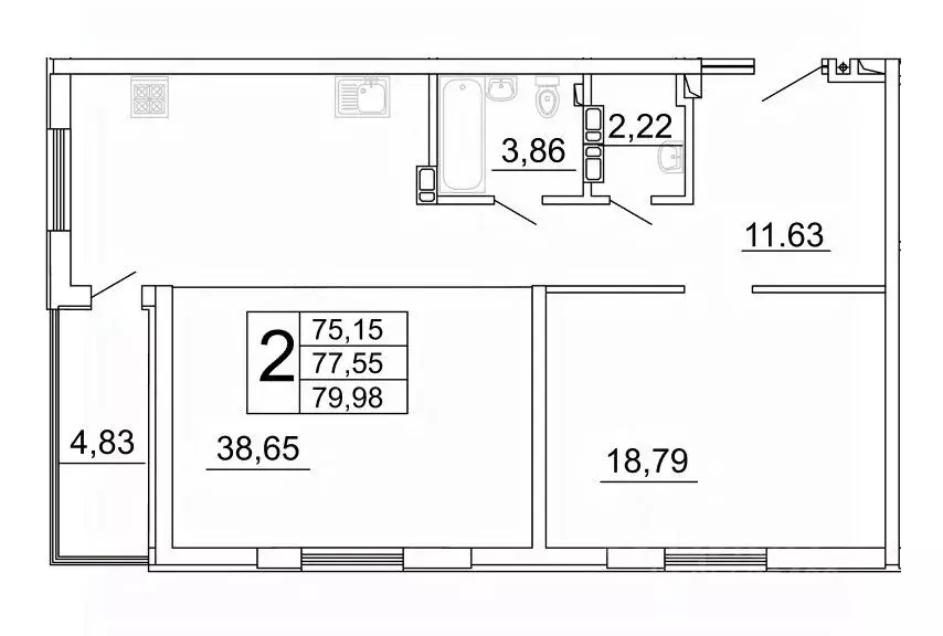 2-к кв. Самарская область, Самара ул. Дыбенко, 5 (79.52 м) - Фото 0