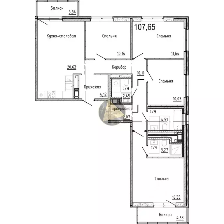 4-к кв. Санкт-Петербург наб. Реки Каменки, 3к3 (107.65 м) - Фото 2