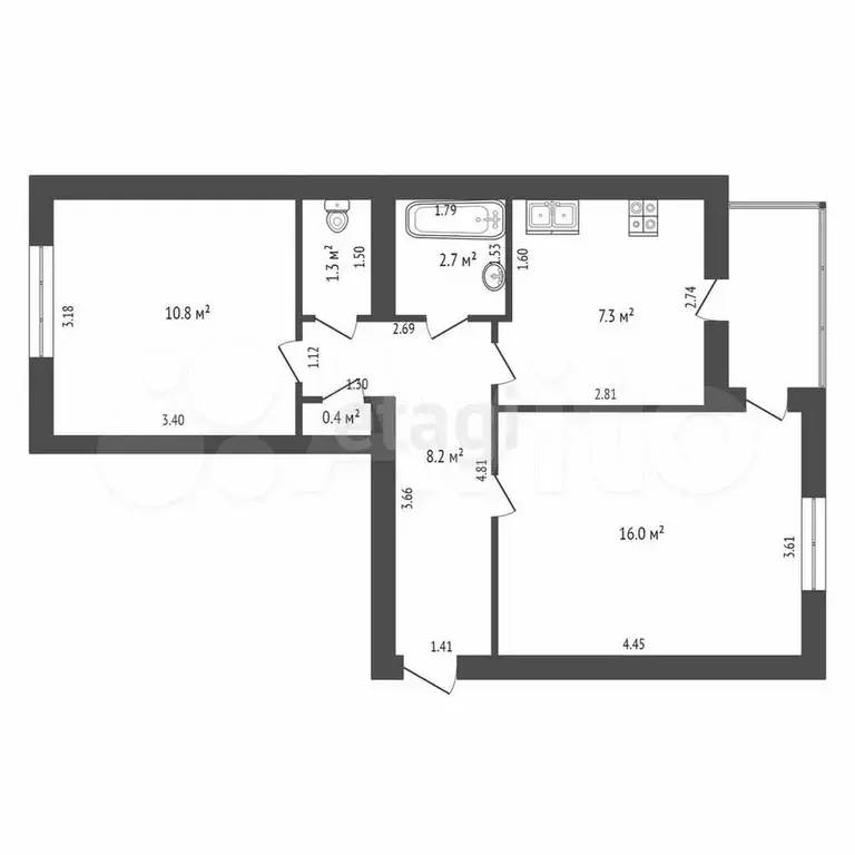 2-к. квартира, 46,7 м, 3/5 эт. - Фото 0
