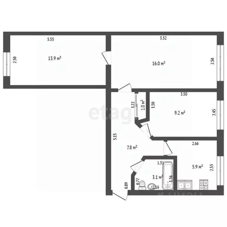 3-к кв. Московская область, Луховицы ул. Мира, 36 (56.9 м) - Фото 2