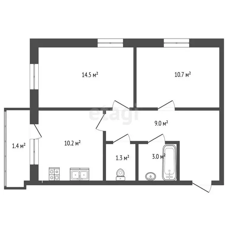 2-комнатная квартира: Альметьевск, улица Радищева, 3А (50 м) - Фото 1
