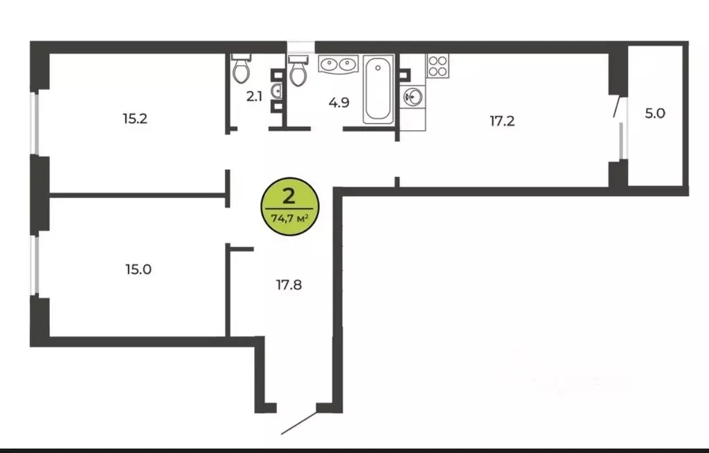 2-к кв. Брянская область, Брянск ул. Ильи Иванова, 3А (74.7 м) - Фото 1