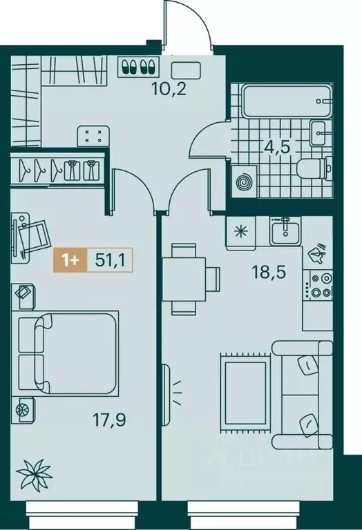 1-к кв. Ямало-Ненецкий АО, Новый Уренгой ул. Газовиков (51.1 м) - Фото 0