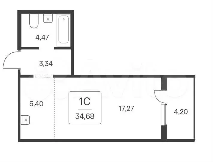 Квартира-студия, 34,5 м, 4/17 эт. - Фото 0