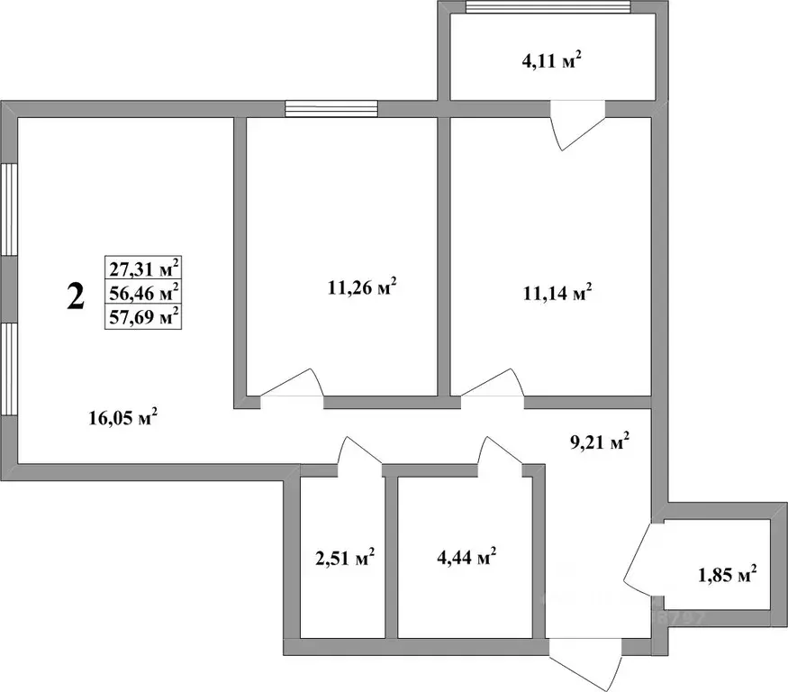2-к кв. Архангельская область, Северодвинск ул. Торцева, 4Б (56.6 м) - Фото 0