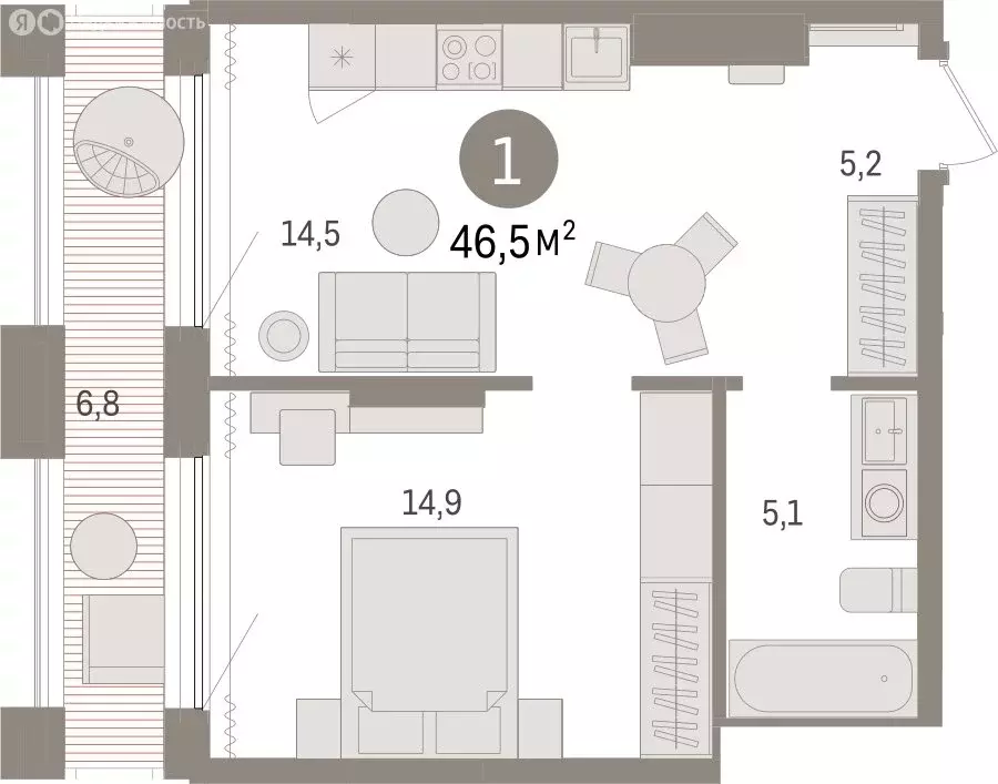 1-комнатная квартира: Тюмень, Краснооктябрьская улица, 4к3 (46.54 м) - Фото 1