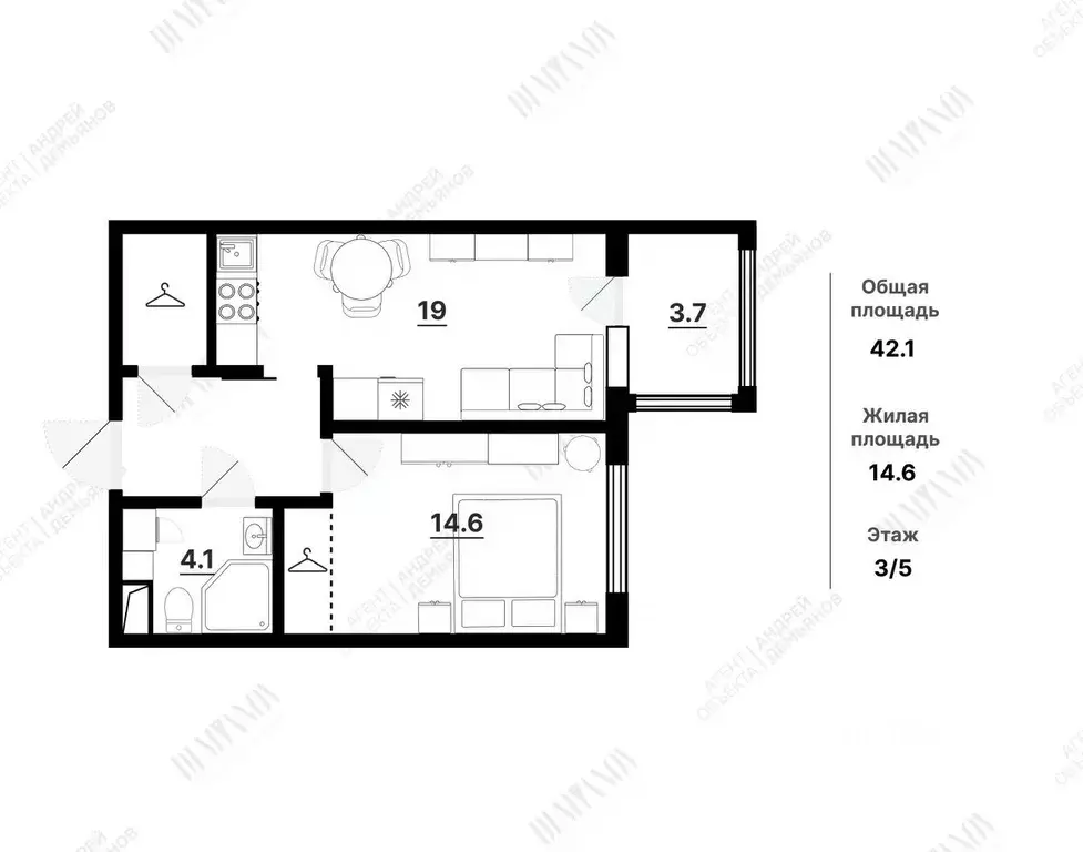 1-к кв. Санкт-Петербург, Санкт-Петербург, Пушкин ул. Пущинская, 1к1 ... - Фото 2