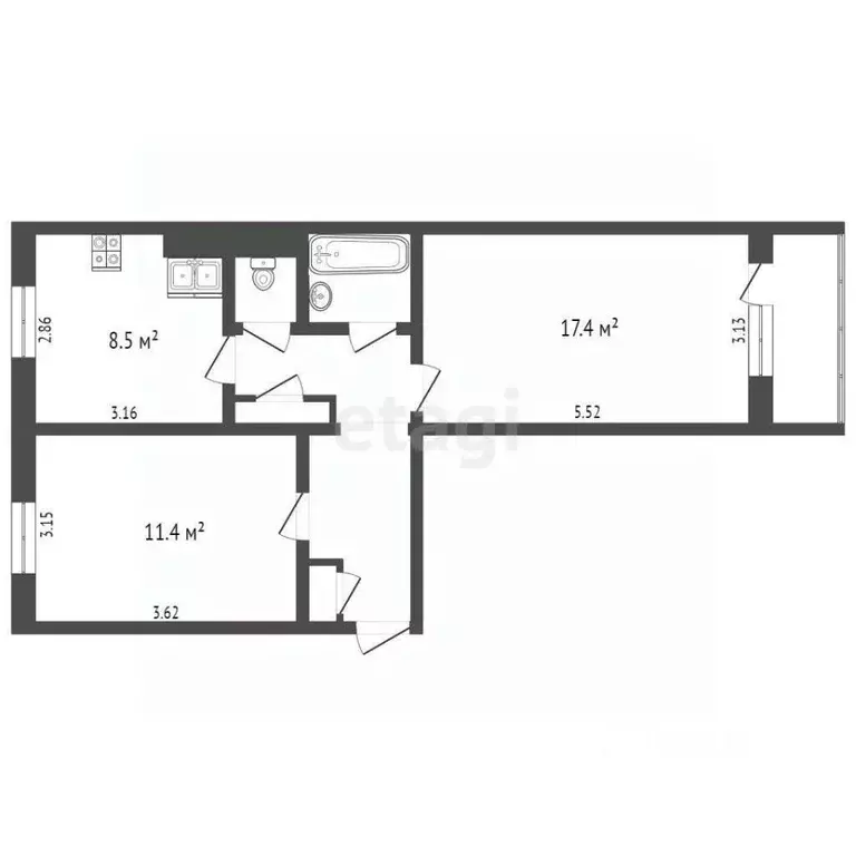 2-к кв. Ямало-Ненецкий АО, Ноябрьск ул. Дзержинского, 26 (51.0 м) - Фото 1