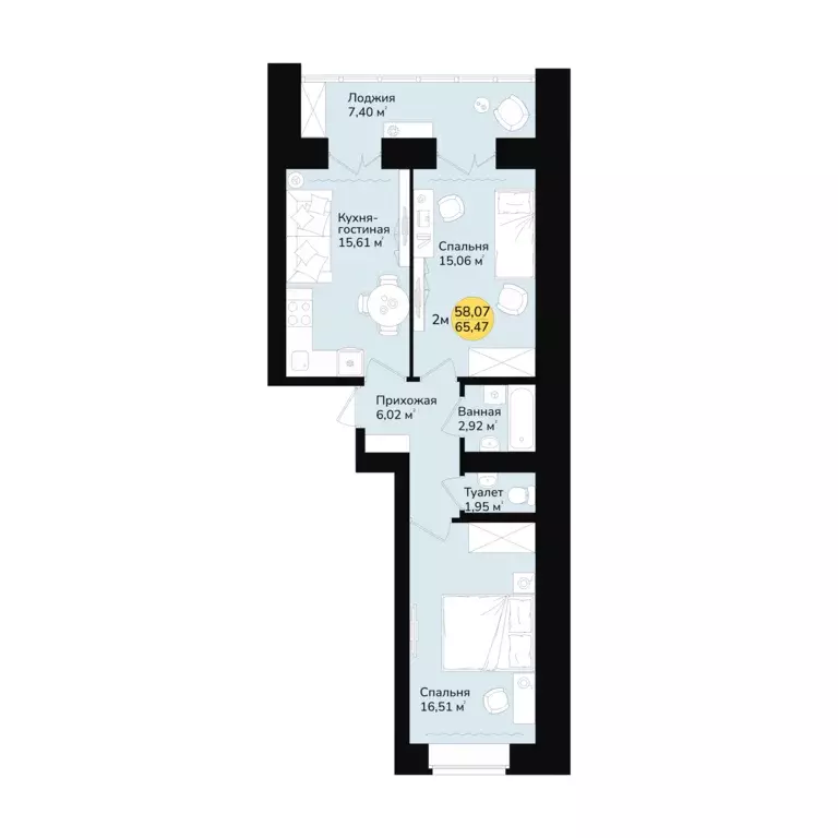 Продаётся 2-к квартира, 65.47 м - Фото 1