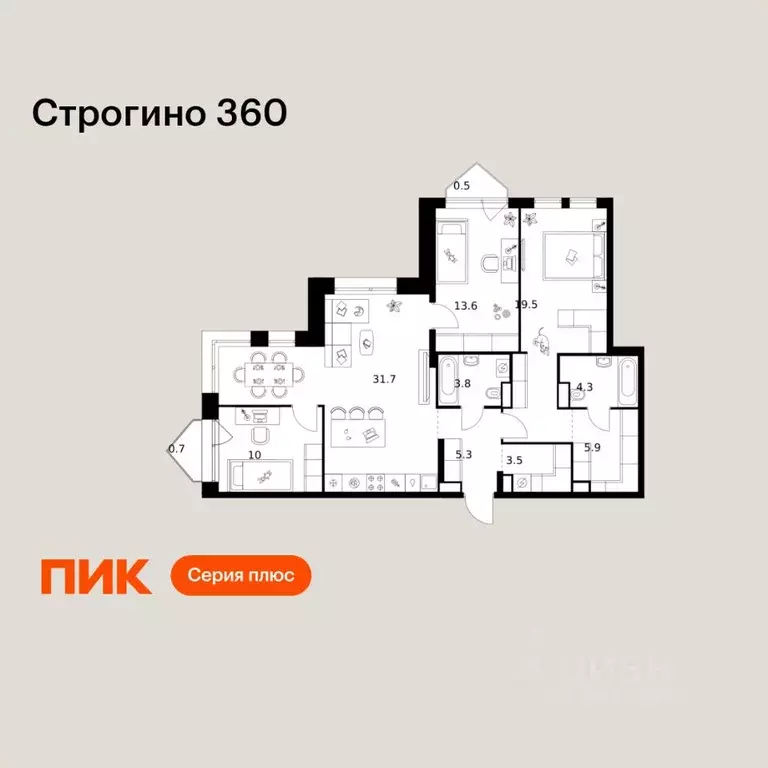 3-к кв. Москва Строгино 360 жилой комплекс, 1.2 (98.8 м) - Фото 1