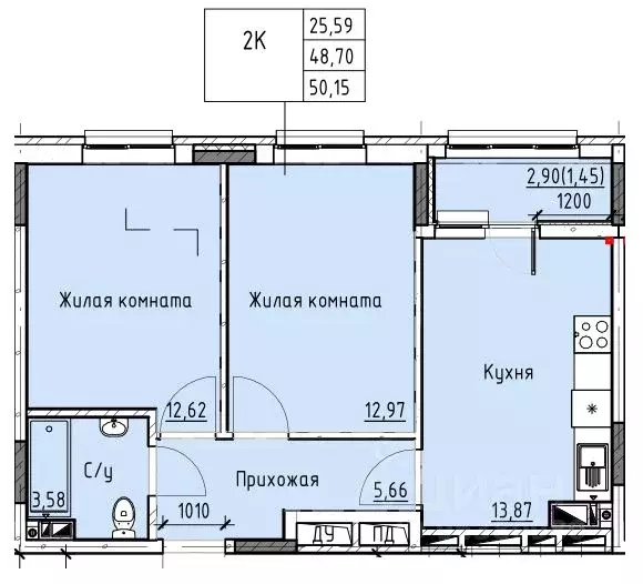 2-к кв. Ростовская область, Батайск ул. Талалихина (50.15 м) - Фото 0