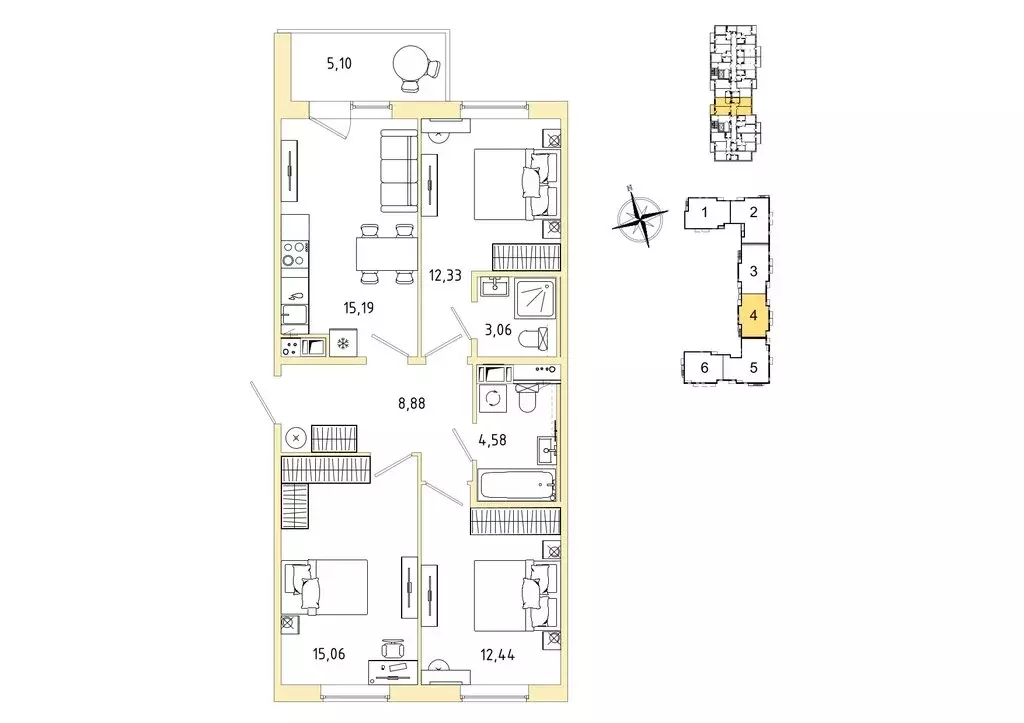 3-комнатная квартира: Гатчина, микрорайон Въезд (74.09 м) - Фото 1