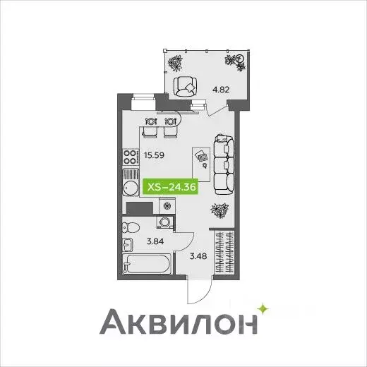 Студия Архангельская область, Северодвинск  (24.36 м) - Фото 0