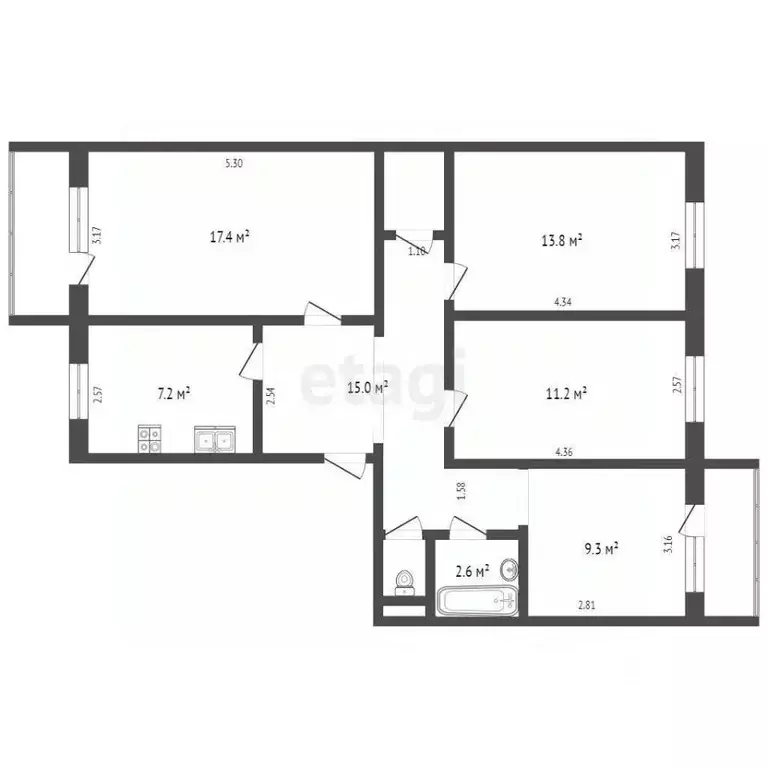 4-к кв. Ямало-Ненецкий АО, Ноябрьск ул. Цоя, 9 (80.3 м) - Фото 2